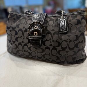 Coach Soho East West Signature C Black Patent Shoulder Bag